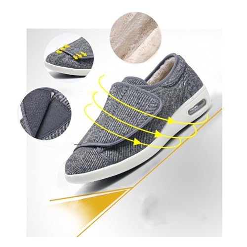Mens Diabetic Edema Shoes, Winter Plush Lining Memory Foam Fit Adjustable Diabetic Shoes for Men, Stylish Wide Non-Slip Cushion Orthopedic Walking, for Swollen Feet, Neuropathy, Plantar2
