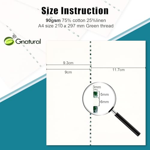 Image of 75% Cotton 25% linen Business Paper, 90GSM A4 size White Inkjet Laser Printing Paper, 100 Sheets Cotton Paper with Green Thread and UV Visible Fibres