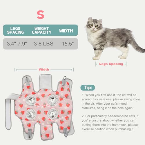 Image of Supet Cat Grooming Hammock Harness for Nail Trimming, Cat Grooming Hanging Sling for Nail Clipping, Pet Restraint Holder for Cutting Nails, Medicine, Ear & Teeth Cleaning, Eye Care (Strawberry S)