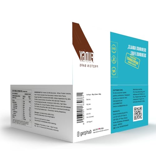 Image of Phab Chocolate Brownie Protein Bar with 21g Protein, 8g High Fibre & 0 Added Sugar 100% Vegetarian | Healthy & Tasty Protein bars | Trans Fat-Free & No Preservatives Protein bars (Pack of 12 x 65g)