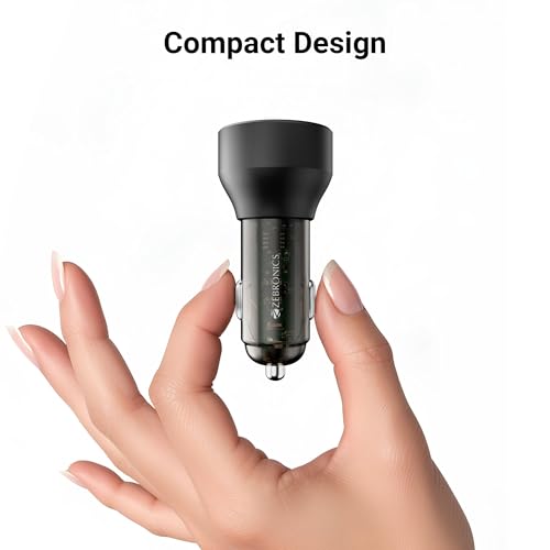 Image of Zebronics 82W Car Charger, Dual Type-C & USB Output, Rapid Charging, Type-C to Type-C Cable 1m, LED Indicator, Multi Protection, Transparent Design (CC82)