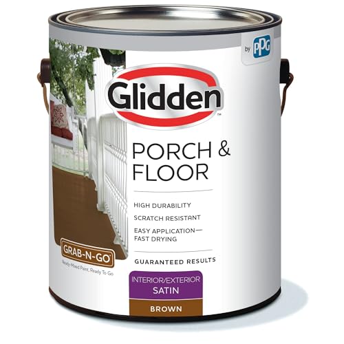 Glidden Grab-N-Go Porch and Floor Interior/Exterior Paint, 1 Gallon, Satin, Brown, Scratch Resistant, 128 Fl Oz (Pack of 1) Glidden Grab-N-Go Porch and Floor Interior/Exterior Paint, 1 Gallon, Satin, Brown, Scratch Resistant, 128 Fl Oz (Pack of 1)