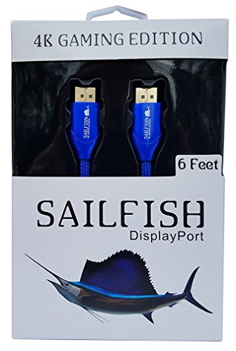 Sailfish DisplayPort to DisplayPort Cable 4K Resolution Gaming Edition, HDR & FreeSync, Cable Wrap Included (6 Feet, Blue)