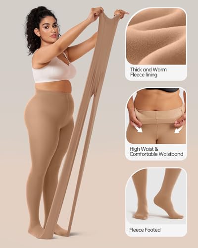OEAK Womens Fleece Lined Tights Leggings Plus Size Thermal Warm Thick Opaque Tights Tummy Control High Waisted Pantyhose2
