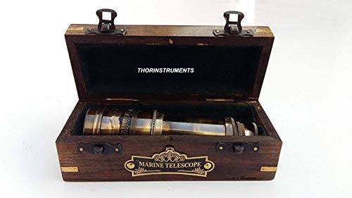 Vintage Nautical Handheld Brass Telescope With Wooden Box Nautical Captain Spyglass Rustic Vintage Home Decor Gifts #TOP3