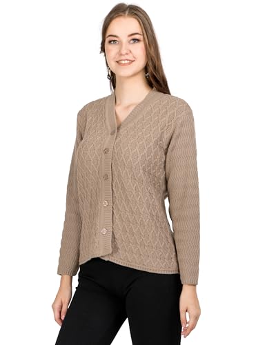 Image of Lady Willington Women Woolen V-Neck Self Design Cardigan Heavy Daffodil Fabric Cardigan Winter Wear Pure Wool Cardigans for Women Sweaters Long Cotty Fully Warm Cardigan Free Sizes