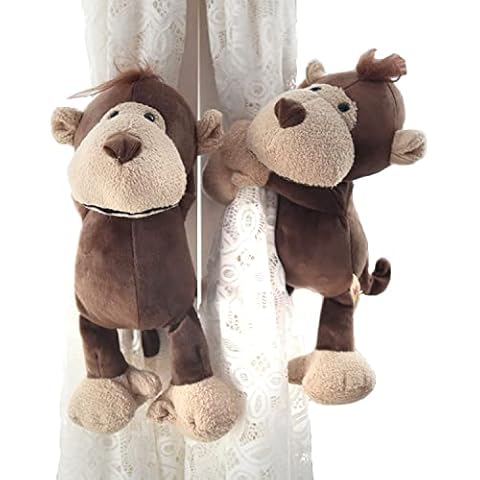 ED-Lumos 2Pcs Monkey Curtains Tiebacks Animals Stuffed Cartoon Curtain Rings with Elastic Button for Kids Bedroom Decoration Cover