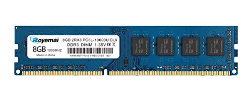 Image of ROYEMAI 8GB DDR3 /DDR3L 1333MHz UDIMM, PC3 /PC3L -10600 UDIMM 1.35V /1.5V CL9 2RX8 Non ECC Unbuffered Dual Rank 240 Pin Desktop RAM Computer Memory Module