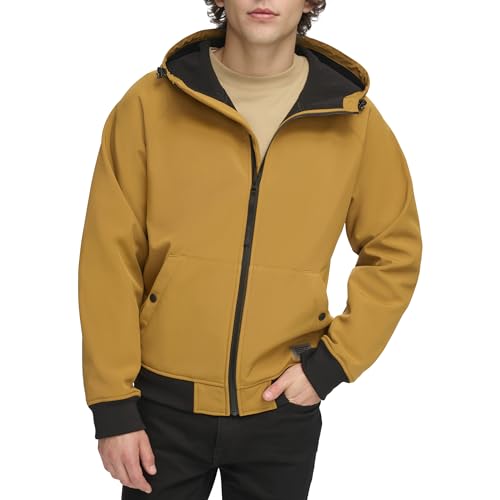 Levi's Men's Water-Resistant Soft Shell Trail Jacket with Hood and Front Pocker, New Mustard, Large