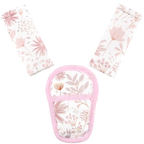 WINGHENLEE Baby Car Seat Strap Pads Suit 3 Pieces Soft Car Seat Strap Shoulder Covers for Baby Infant Toddler Double-Sided Car Seat Belt Covers for Stroller Pushchair Baby Swing Pink Floral