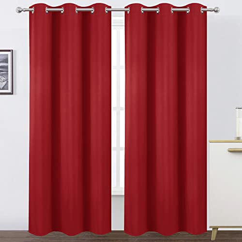 Image of LEMOMO Blackout Curtains 38 x 84 inch /Bright Red Curtains Set of 2 Panels /Thermal Insulated Room Darkening Bedroom Curtains