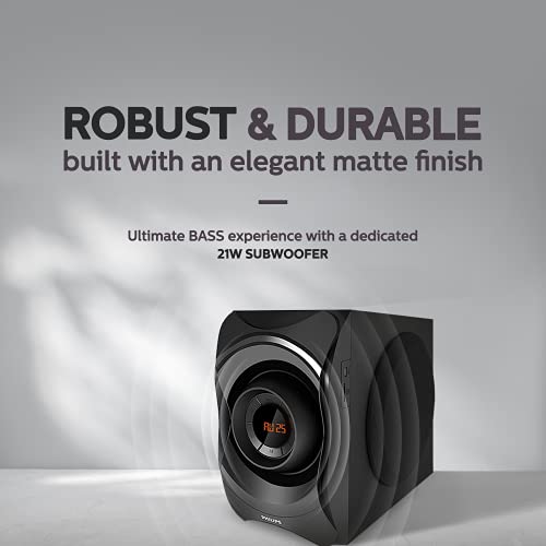 PHILIPS Audio SPA8000B/94 5.1 Channel 120W Multimedia Speaker System with Bluetooth Connectivity, 5X15W Satellite Speakers, USB, LED Display, Robust Design & Matte Finish (Black) - Image 5