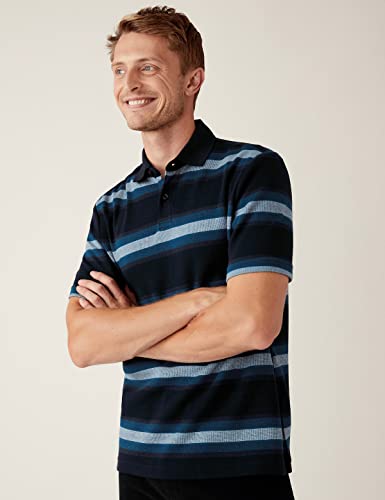 Image of Marks & Spencer Mens Striped Cotton Collared Neck Regular Fit Polo Shirt