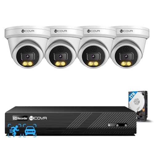 4COVR 12MP Security Camera System, 2-Way Audio, Person Vehicle Detection & Smart Dual Light Color Night Vision, 4X 12MP Dome PoE IP Camera IP67 Business, 8CH Ultra HD NVR with 2TB HDD, LY97K