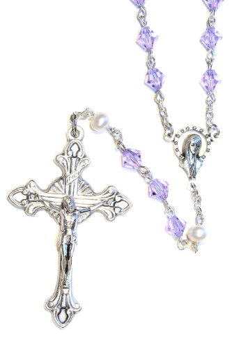 Catholic Prayer Rosary Made w Alexandrite Violet and White Pearlized Austrian Crystals (June) - Communion, Confirmation, RCIA, Birthday & More… (Alexandrite)