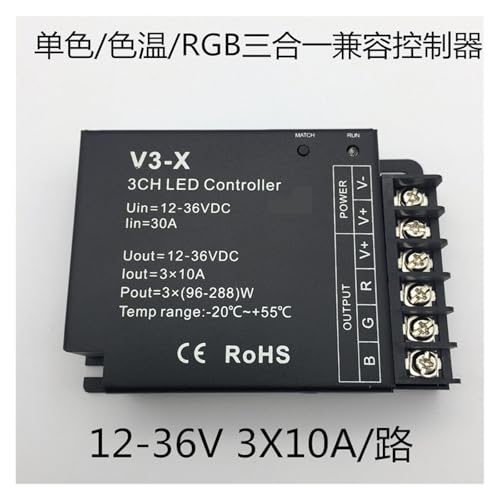 Controlador LED 12-24V universal para eliminar parpadeos en tiras RGBW y monocromo de 36V 3