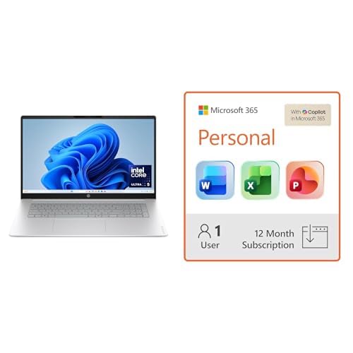 Image of HP OmniBook 3 17.3 inch Laptop PC, Intel Core Ultra 5 225U, 8 GB RAM, 512 GB SSD, Windows 11 Home + Microsoft 365 Personal 12-Month Subscription Bundle