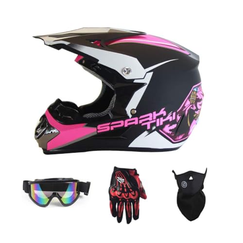 Casco de Motocross Mujer, Negro y Morado, Casco Moto Cross Infantil con Gafas/Mascarilla/Guantes, Cascos Enduro MTB Integral Adulto para Descenso Enduro MX Quad Motocicleta (L,D)
