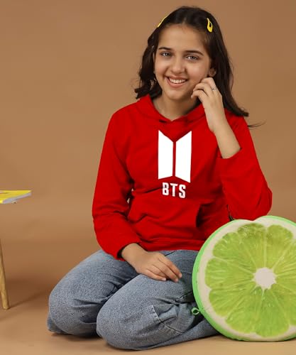 Image of KYDA KIDS Girls Cotton Hooded Sweatshirt | Regular Fit Full Sleeves Winter Wear Hoodies