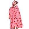 KFUBUO Wearable Blanket Hoodie for Adults Sherpa All Patterns Oversized Sweatshirt Blanket with Pockets Cute Birthday Gifts for Sister Strawberry
