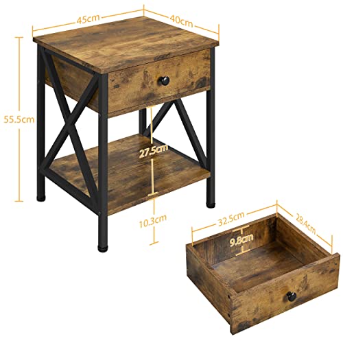 Yaheetech Bijzettafel, koffietafel met lade en plank, X-vormige stutten, 45 x 40 x 55,5 cm, woonkamertafel met metalen… - Image 5