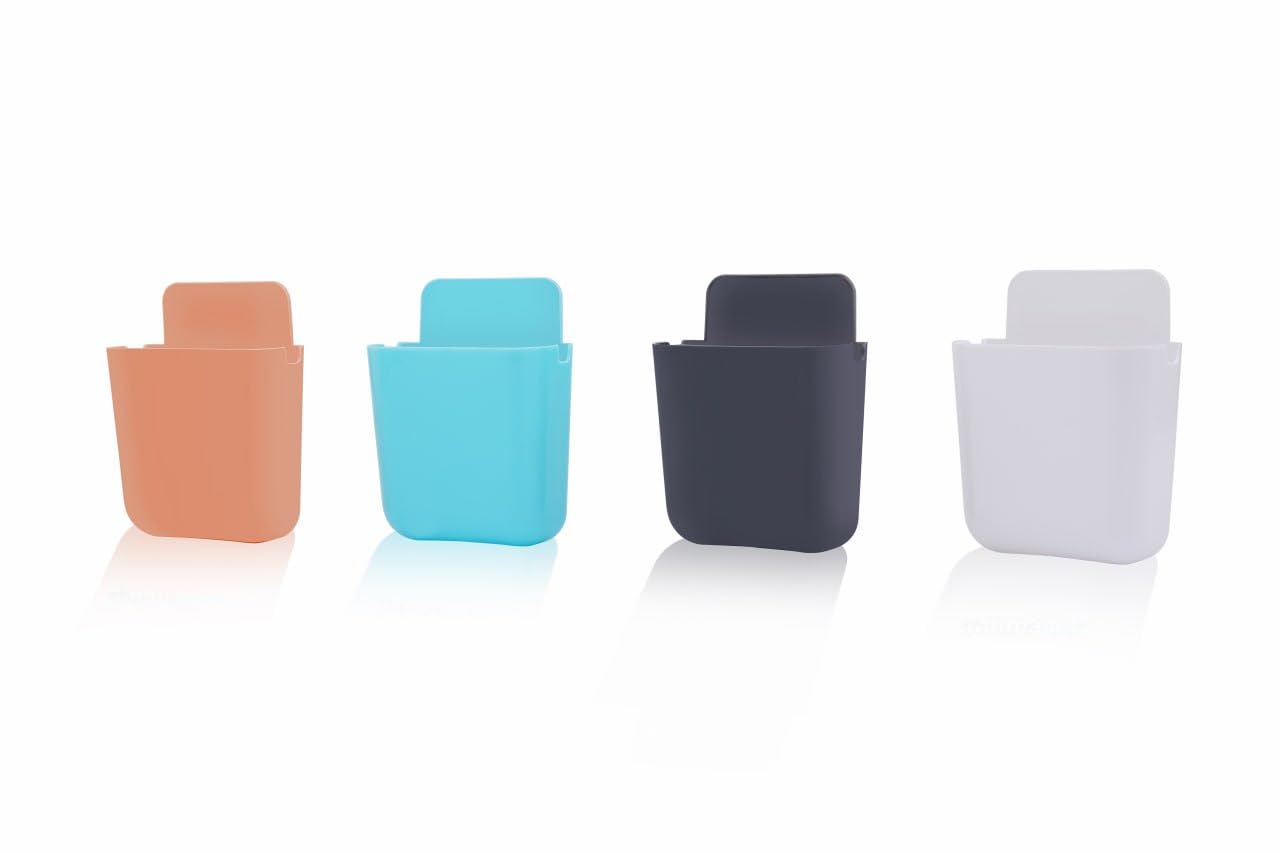 SYAMBABA™ Wall Mount Mobile Stand Holder 4 Pcs – Self-Adhesive Phone Charging Stand, Space-Saving, Multicolor ABS Storage Case for Remote & Mobile Adjustment, Home & Office Organizer