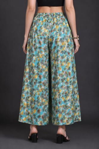 Image of Viscose Rayon Flared Printed Plazzo Palazzo Pants, Loose /Relaxed Fit Regular, Office Wear, Casual Wear Comfortable, Trouser Pants for Girls & Women Black Kerri Design (S to 3XL Size)