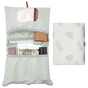 Wickeltasche Organizer und Kosmetiktasche 2in1, Baby Kleine Windeltasche, Windel Organizer für Unterwegs Mutter Windeln Tücher (Leaves)