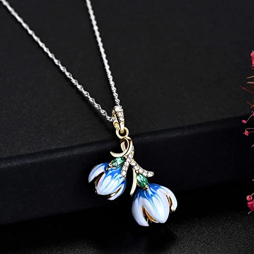 Collier émail double bourgeon fleur pour mariage et ras du cou élégant - 3