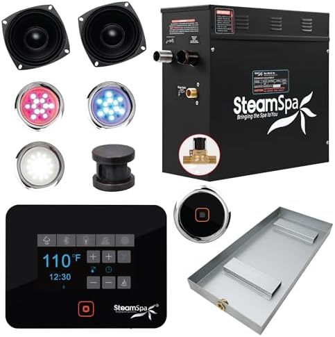Steam Shower Generator Kit System | Matte Black Shower Head + Self Drain Combo| Enclosure Steamer Sauna Spa Stall Package | Touch Screen Wifi App/Bluetooth Control Panel