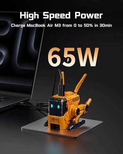 Image of GravaStar 65W Charger, Alpha65 Robot Fast GaN Charger Block, 3-Port Fast Power Adapter, Foldable Compact for Travle, Used for iPhone, MacBook, iPad, Galaxy S23 /S24, Steam Deck (65W, Yellow)