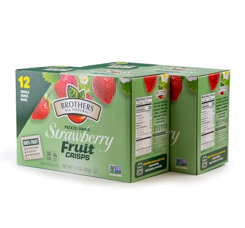 Brothers All Natural Freeze Dried Fruit Crisps, Strawberry, 0.26 Oz (Pack of 24), Made with 100% Fruit, Gluten Free, Soy Free, Vegan, Heathy Snack, Lunch Box Ready | Packaging May Vary