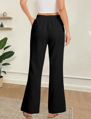 LUXEBOLD Women's High Waisted Summer Trousers Comfortable Lightweight Elastic Straight Leg Pants Dressy Slacks Work to Weekend Black L — view 4