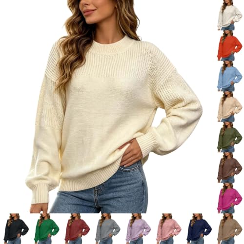Oversized Long Sleeve Pullover Sweaters for Women Elegant Crewneck Knit Top | Solid Color Knit Sweaters, Elegant Casual Fall Outfits, Soft Comfy Fashion Clothing, Trendy 2026 Winter Clothes - image 1