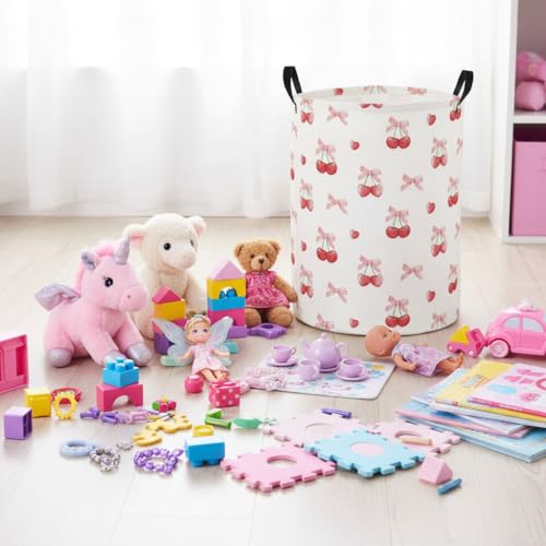 Image of Baby Laundry Basket Baby Nursery Hamper Kids Laundry Basket Toy Storage Bin for Boys Room Decor Gift Baskets for Bedroom Bathroom(Cherry)