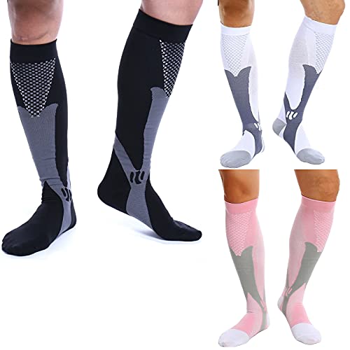 3 Paires Chaussettes de Contention Homme et Femme, Bas de Contention, Chaussette de Compression pour Le Running Homme, Les Sport, Les Voyages, La Grossesse, Le Tapis de Course