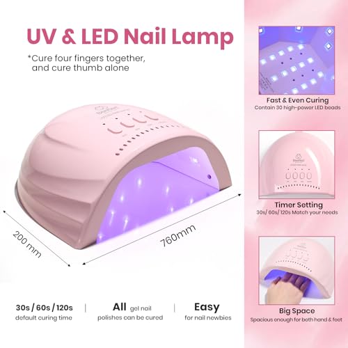 Image of Beetles 80 Pcs Gel Nail Kit with U V Light -20 Color Jelly Gel Nail Polish | Milky Nude Red Purple Glitter Sheer Daylight Nails Kit with Cat Eye Top Coat Rubber Base DIY Salon Gifts for Women Girls
