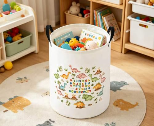 Image of Baby Laundry Hamper Basket Baby Hamper for Nursery Boy and Girl Cute Storage Bin Organizer Boho Room Decor(Letter Dinosaur)