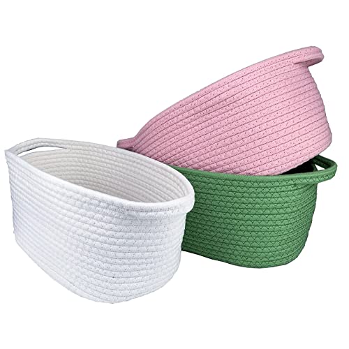 Storage Basket Set Of 2, Natural Cotton Rope Woven Baskets With Handles For Organizing,13.8"X8.7"X6.7" Woven Basket For Books, Magazines, Toys Decorative Basket For Baby Nursery, Living Room, Bathroom Pink #TOP5