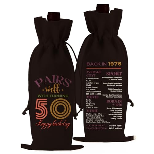 FBCCZEY Divertidos regalos de 50 cumpleaños para ella, bolsa de vino, decoración de fiesta de cumpleaños 50 para hombre, bolsa de botella de vino de 50 años, regalos de cumpleaños de 1974 para