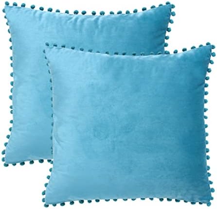 Amazon Brand - Umi Pack of 2 Decorative Throw Pillow Covers, Soft Velvet Cushion Covers For Sofa, Couch, Bedroom, Car, 18 X 18 Inches (45 x 45 cm) in Teal Color
