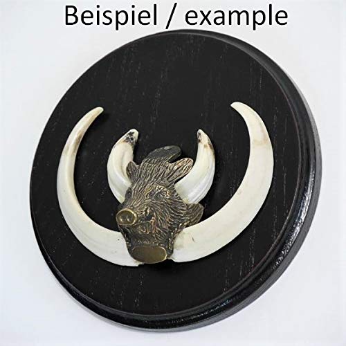 GTK - Geweihe & Trophäen KRUMHOLZ Placa de cuña para armas, placa de trofeo, redonda, oscura, AF 15 cm, con cabeza de cuña, adorno pequeño