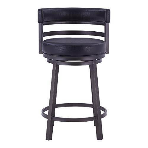 Butaco Giratorio Armen Living Titana 26" de Altura de Mostrador en Metal con Asiento Negro de Cuero Sintético y Acabado Mineral miniatura 4