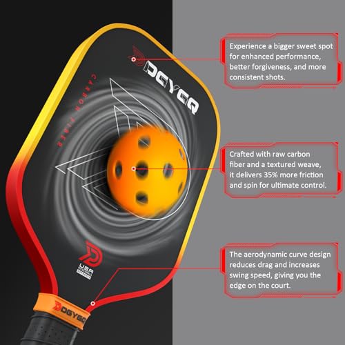 Image of DGYGQ Pickleball Paddles - Professional Carbon Fiber Paddle with Honeycomb Core Pickleball Rackets - Lightweight Precision & Enhanced Shock Absorption for High Spin (Yellow-Orange Ombre)