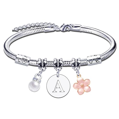 YJYJZX Pulsera de letras para regalo de mujer, niña, inicial, A-Z,regalos inspirados en Navidad, cumpleaños para mejores amigos, pulsera con letra inicial colgante para Mujer (A)