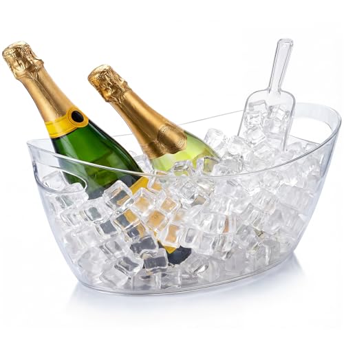 OBTANIM Clear Acrylic Ice Buckets Large Champagne Drink Cooler Storage Ice Tub with Scoops for Beer Cocktails Wine Beverage Home Parties Bar Cooling Supplies