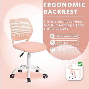 FurnitureR Teens Girls Task Chair 360 Swivel, Low Mid PP Mesh Back Fabric Seat, Height Adjustable, Rolling Castor, W15.7inces x D15.2inces x H29.5-34.2inches (Rose) FurnitureR Teens Girls Task Chair 360 Swivel Low Mid PP Mesh Back Fabric Seat Height Adjustable Rolling Castor W157inces x D152inces x H295 342inches Rose