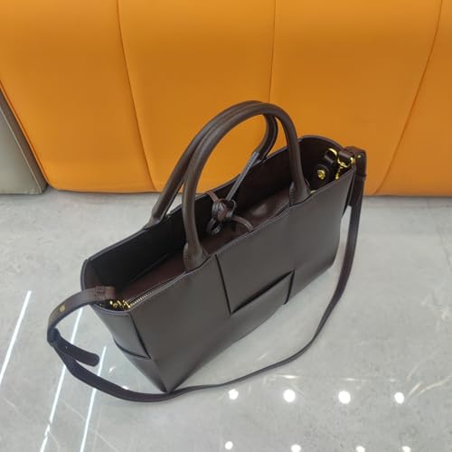 Elegant Cowhide Leather Hand Woven Tote Handbag – Large Shoulder Bag for Commuting3
