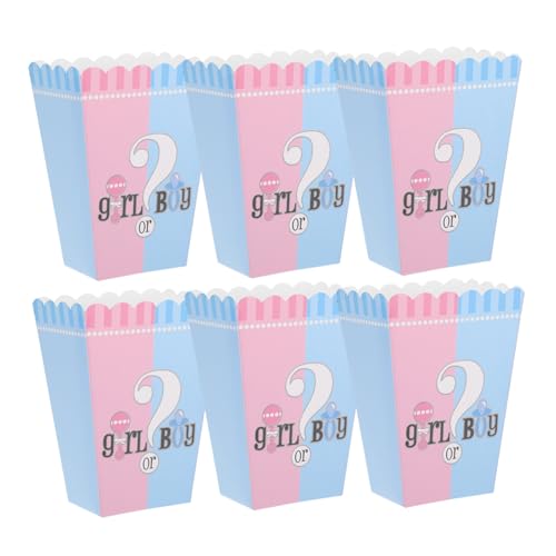 SOLUSTRE Gender Reveal Popcorn Treat Boxes 6 Pack Paper Party Supplies for Boys Girls Carnival Popcorn Boxes for Birthday Movie Night Gender Reveal Events