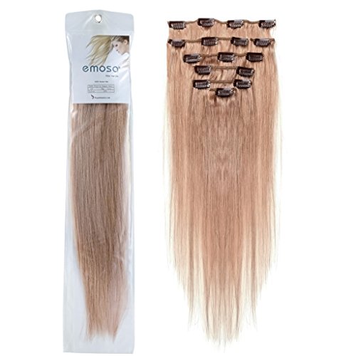 Emosa 7Pcs 70g 100% Real Full Head Remy Human Hair Clip In Extensions #27 Dark Blonde Silky Soft